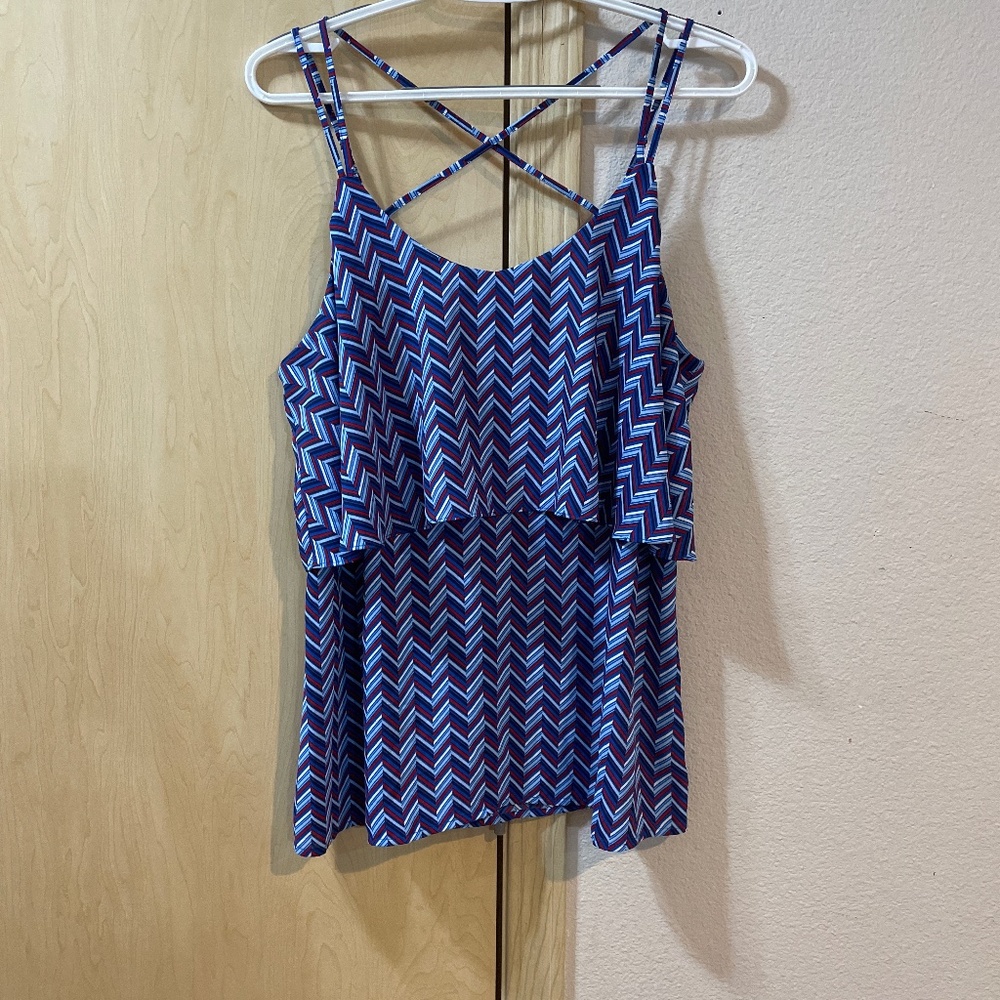 Women Large Pretty Red White Blue Chevron Spaghetti Strap Spring Tank Top Summer